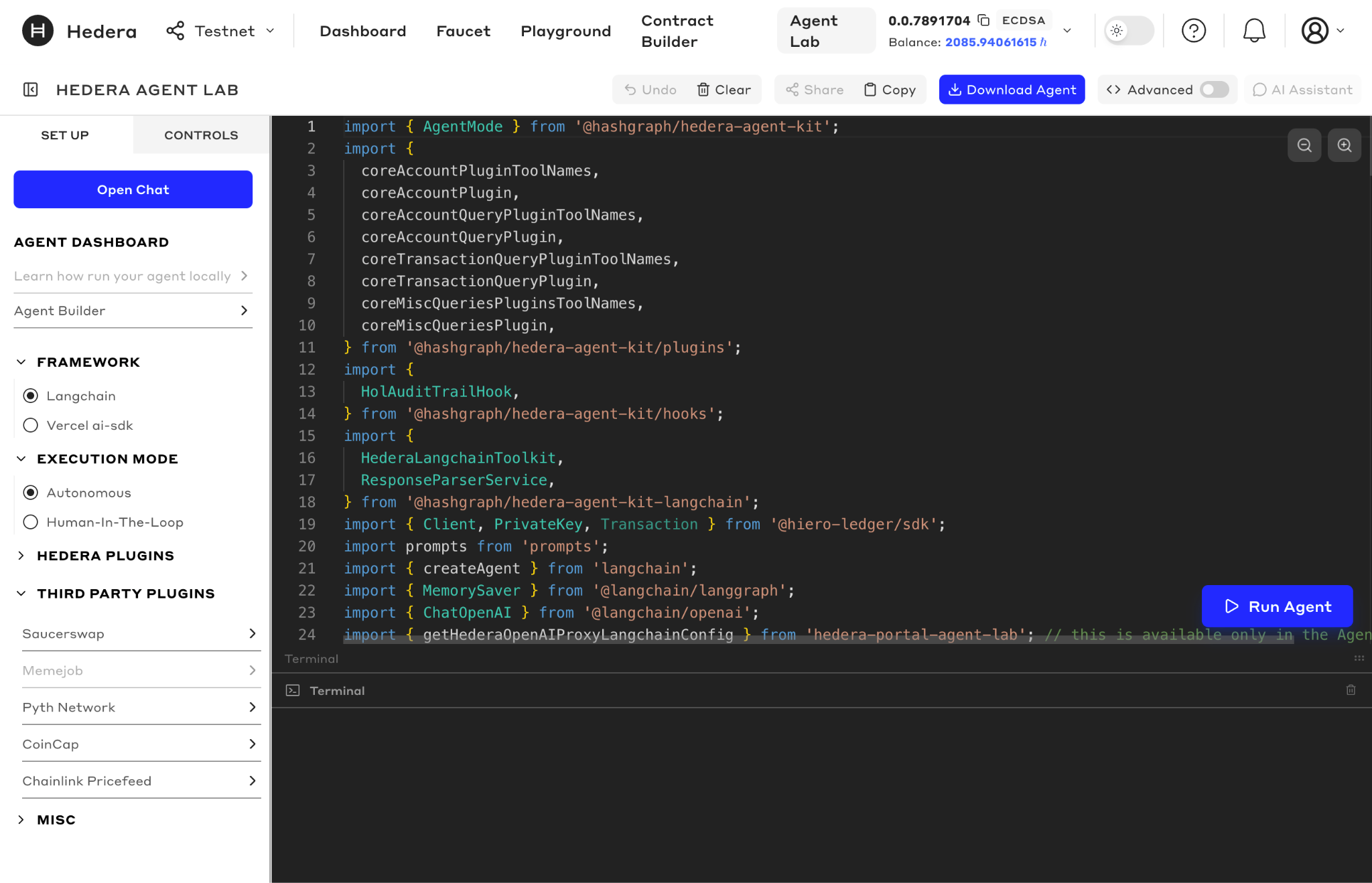 Experiment with version of the Hedera Agent Kit and third party plugins in the Agent Lab